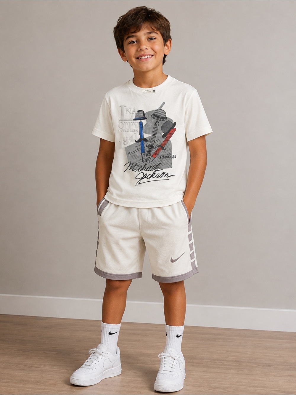 Nike white and Gray Kids' Athletic Shorts with Contrast Trim